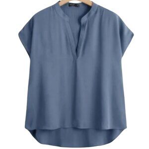 SHEIN Plus Notch Collar High-Low Hem Top – Dusty Blue, Size 12 (0XL)